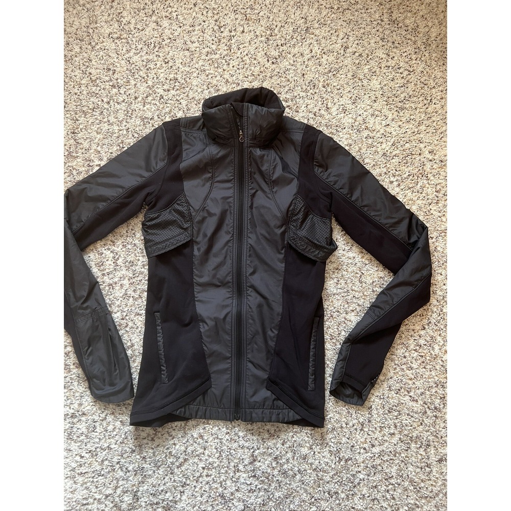 Lululemon Womens Sz 4 Jacket Black Full Zip Hidden Hoodie Two Zip Pockets